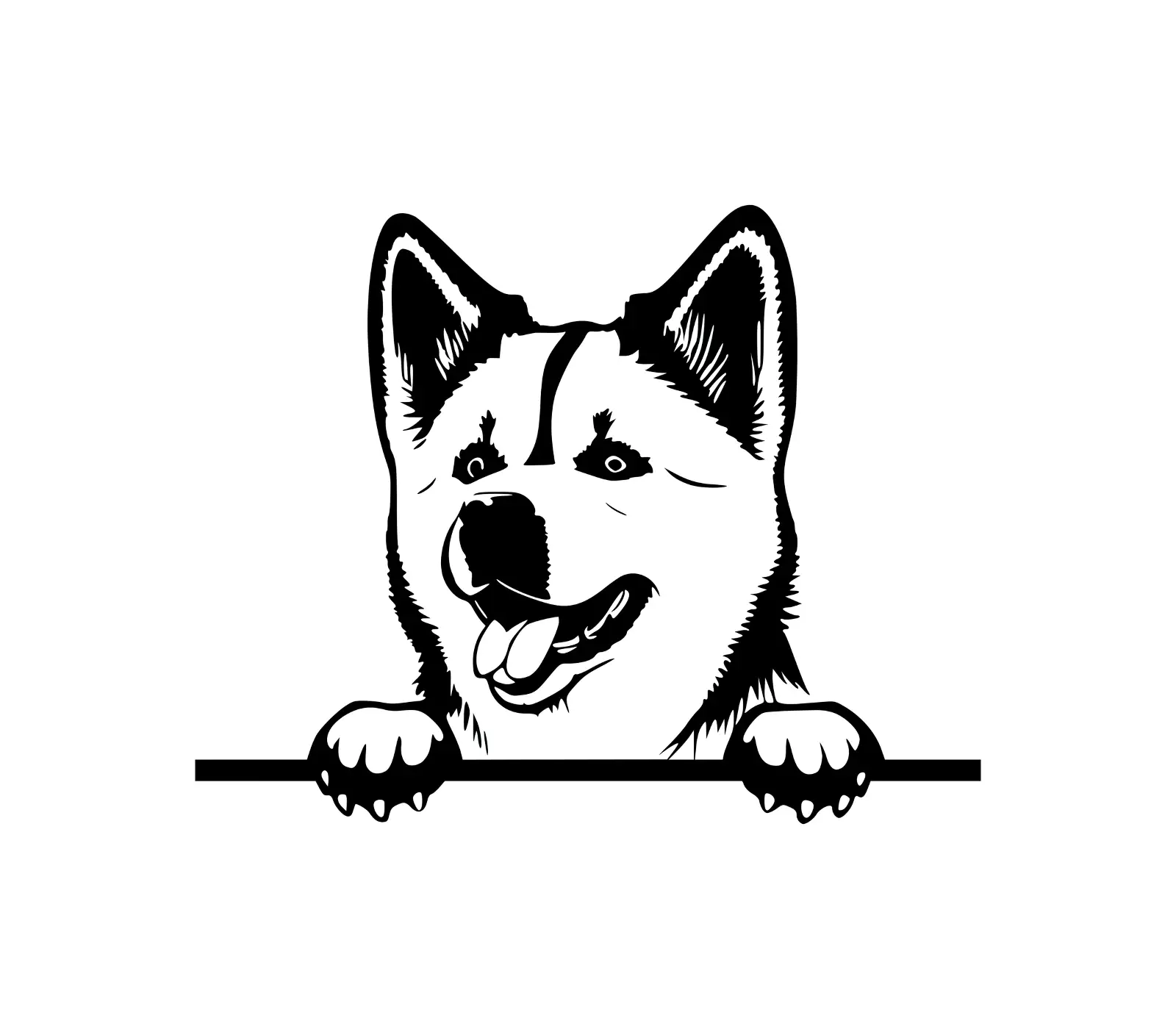 Akita Peeking Dog SVG | Black & White Silhouette