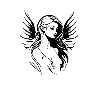 Download Elegant Angelic Woman Vector Portrait with Wings - Artistic Silhouette for Versatile Design Projects