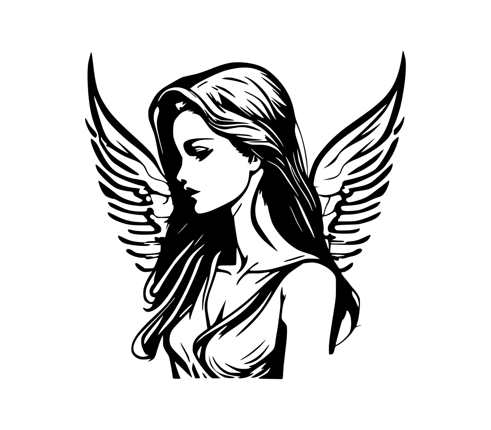 Angelic Woman Vector Art | Female Silhouette with Wings