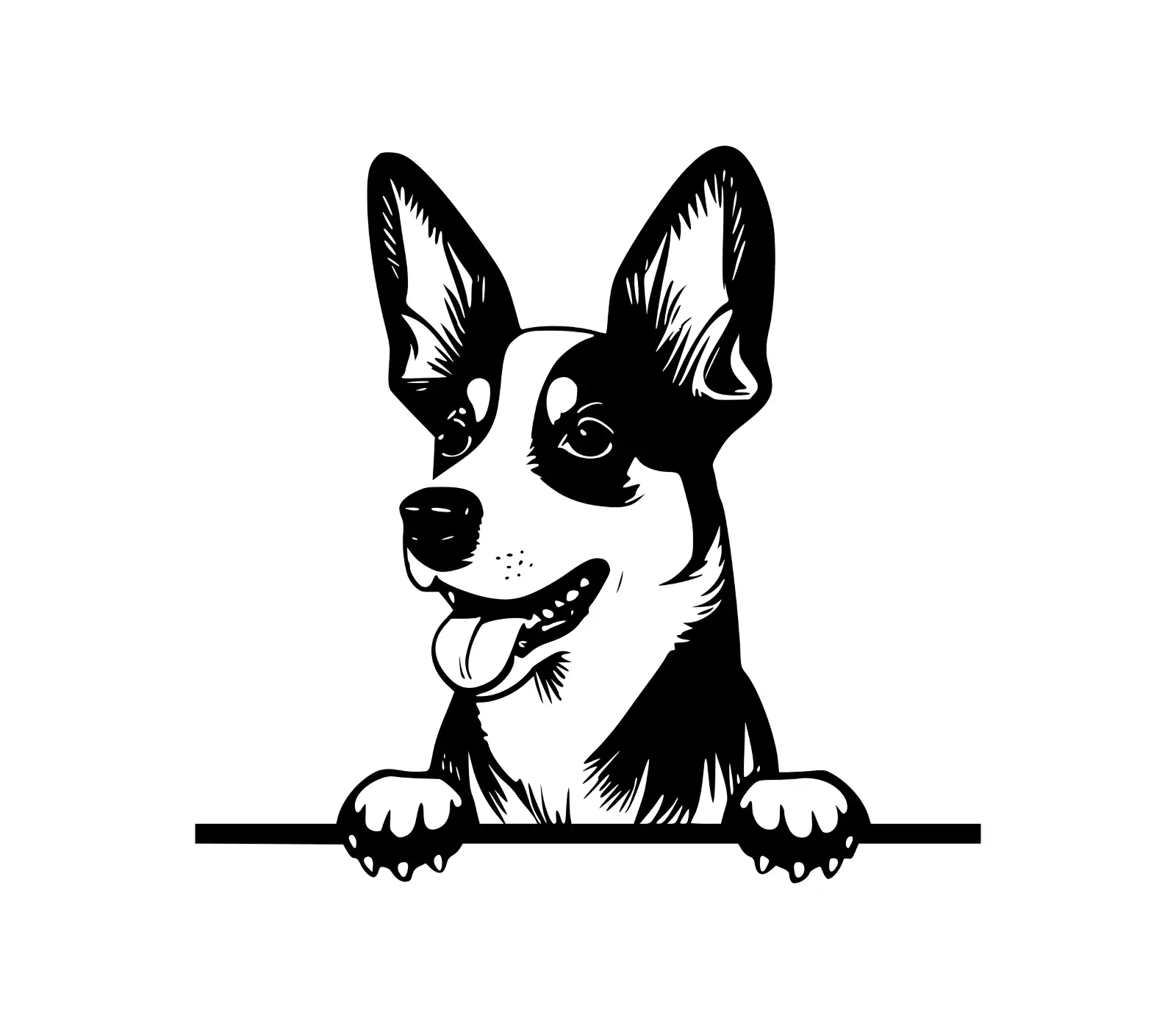 Basenji Peeking Dog SVG | Black & White Silhouette