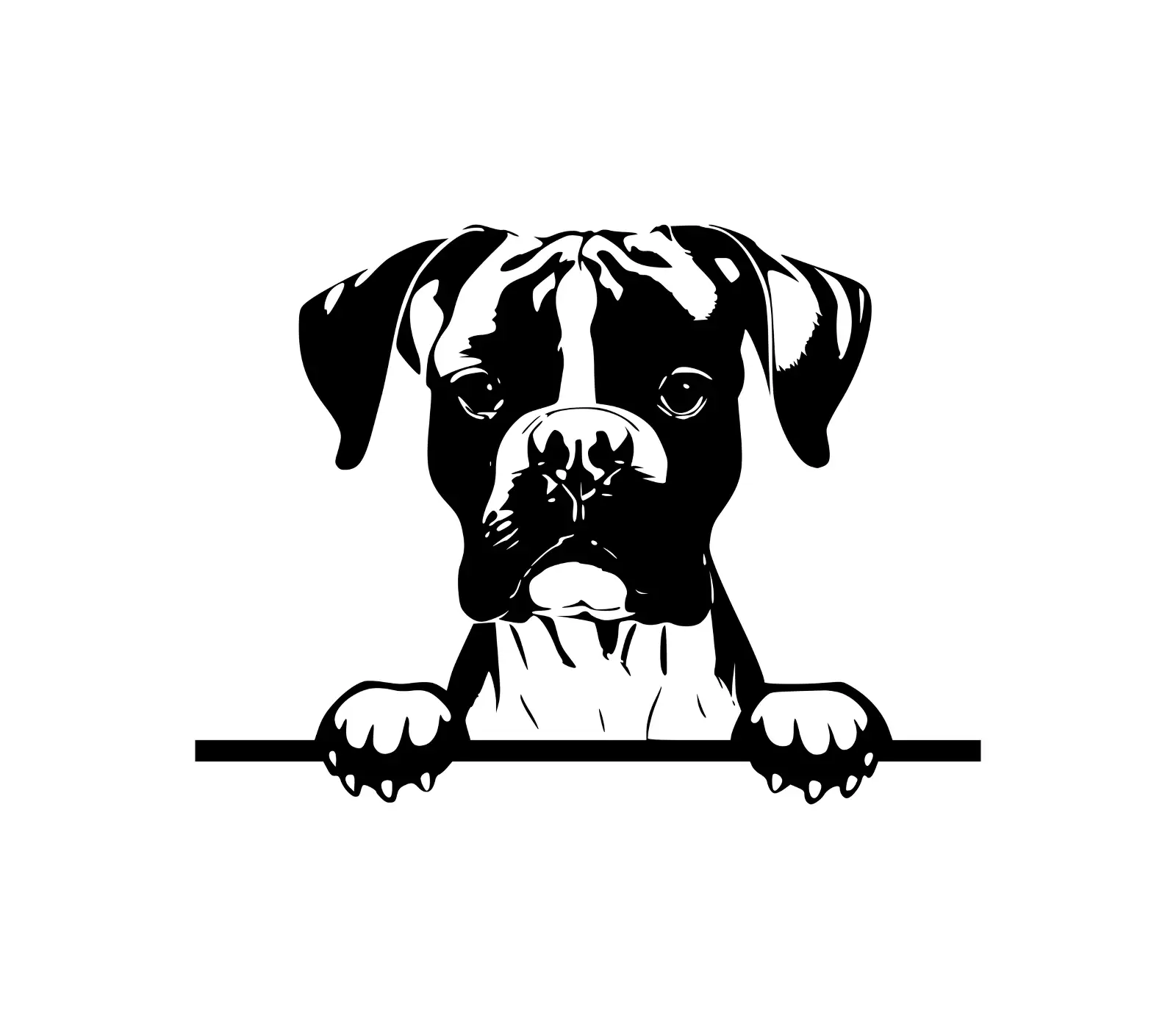 Boxer Peeking Dog SVG | Black & White Silhouette