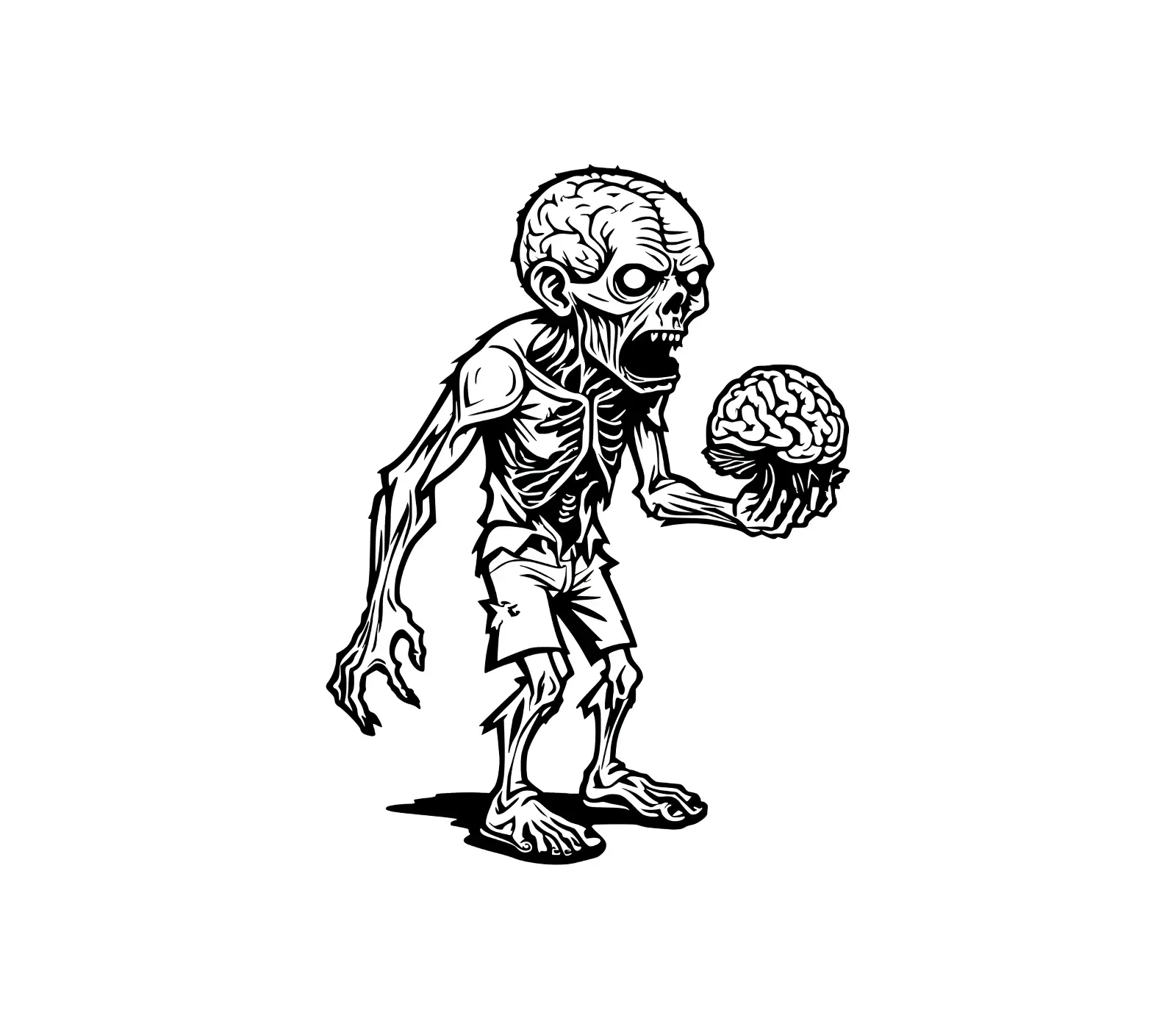 Brain-Holding Zombie Halloween SVG Silhouette | Vector Art