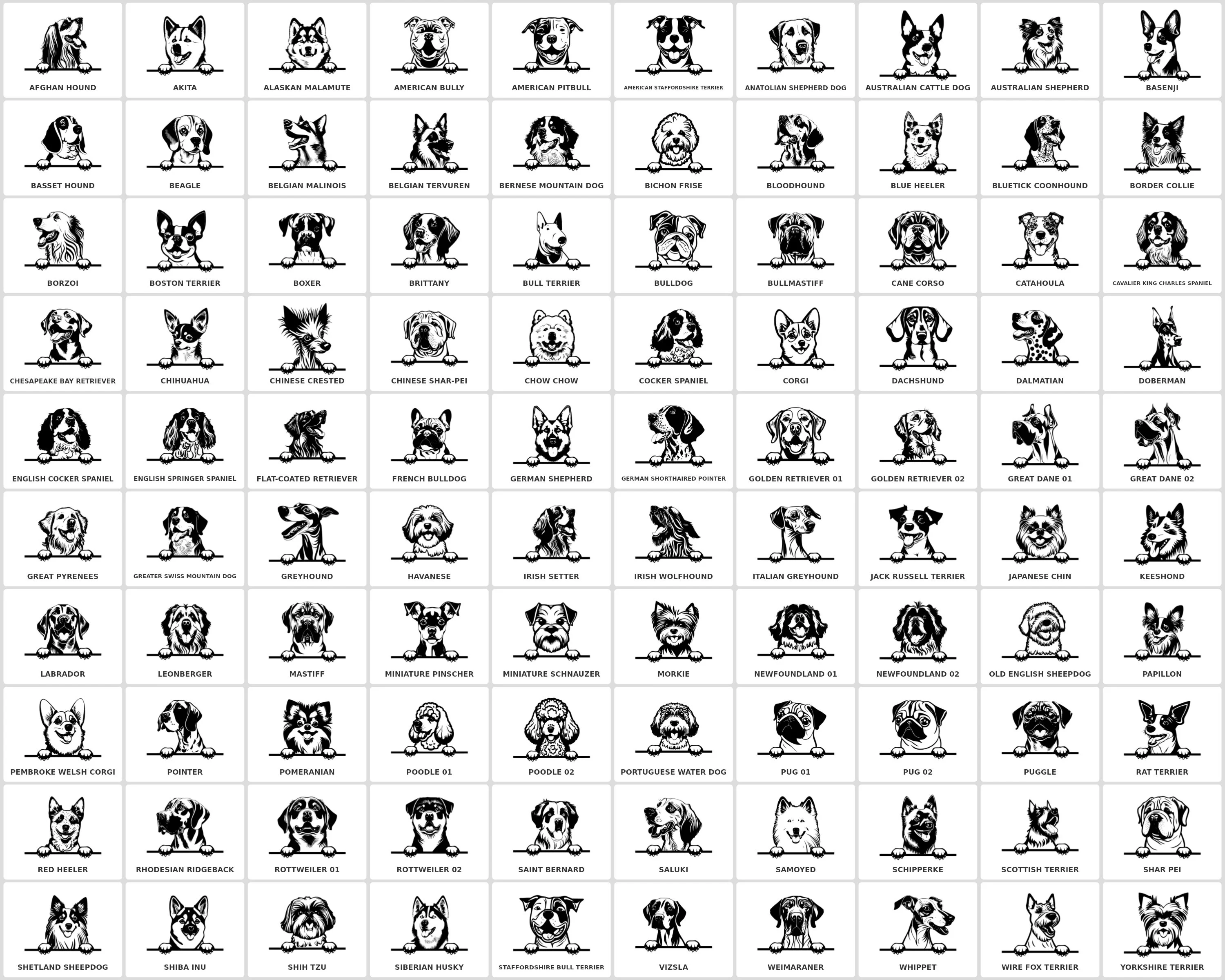 100 Peeking Dogs Bungle | Black & White Silhouette