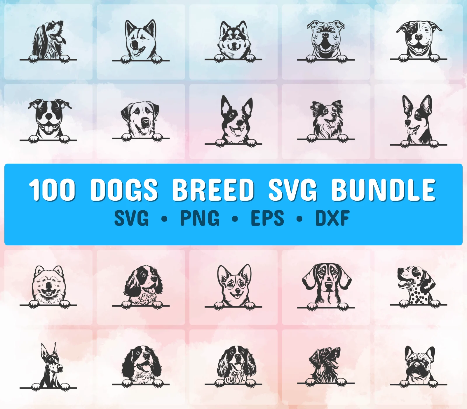 100 Peeking Dogs Bungle | Black & White Silhouette