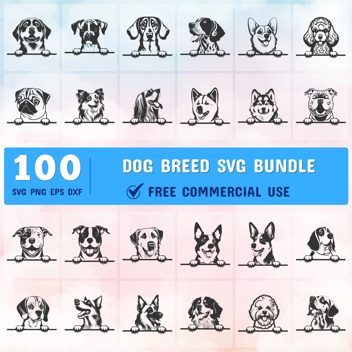 100 Peeking Dogs Bungle | Black & White Silhouette