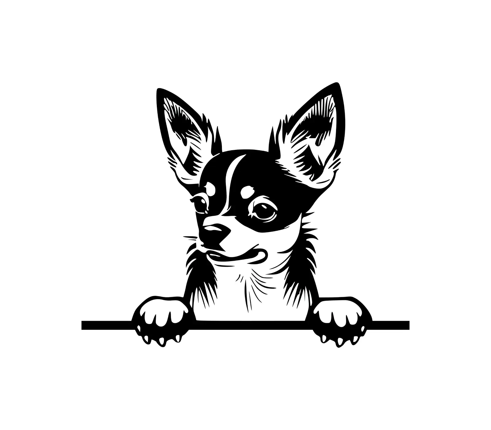 Chihuahua Peeking Dog SVG | Black & White Silhouette