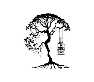 Download Enchanting Dreaming Tree SVG with Hanging Lantern: Gothic Silhouette for Halloween Decor and Wall Art