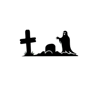 Download Eerie Graveyard Tombstone Ghost Silhouette SVG | Spooky Halloween Decor for Crafters