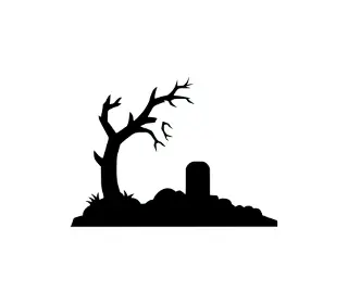 Download Eerie Tombstone Graveyard Tree Silhouette SVG: Perfect for Halloween Designs and Gothic Art Projects