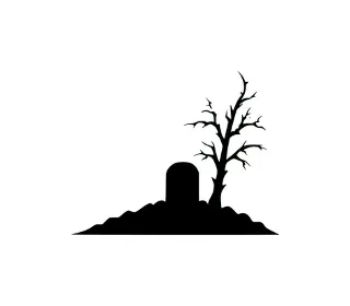 Download Eerie Tombstone Graveyard SVG: Haunting Silhouette with Dead Tree for Halloween Designs