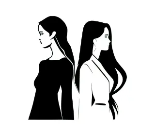Download Elegant Woman Silhouette Vector Duo: Minimalist Black and White Female Profiles for Artistic Design Projects