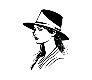 Download Elegant Woman Vector Portrait with Hat - Stylish Female Silhouette Art for Digital and Print Projects