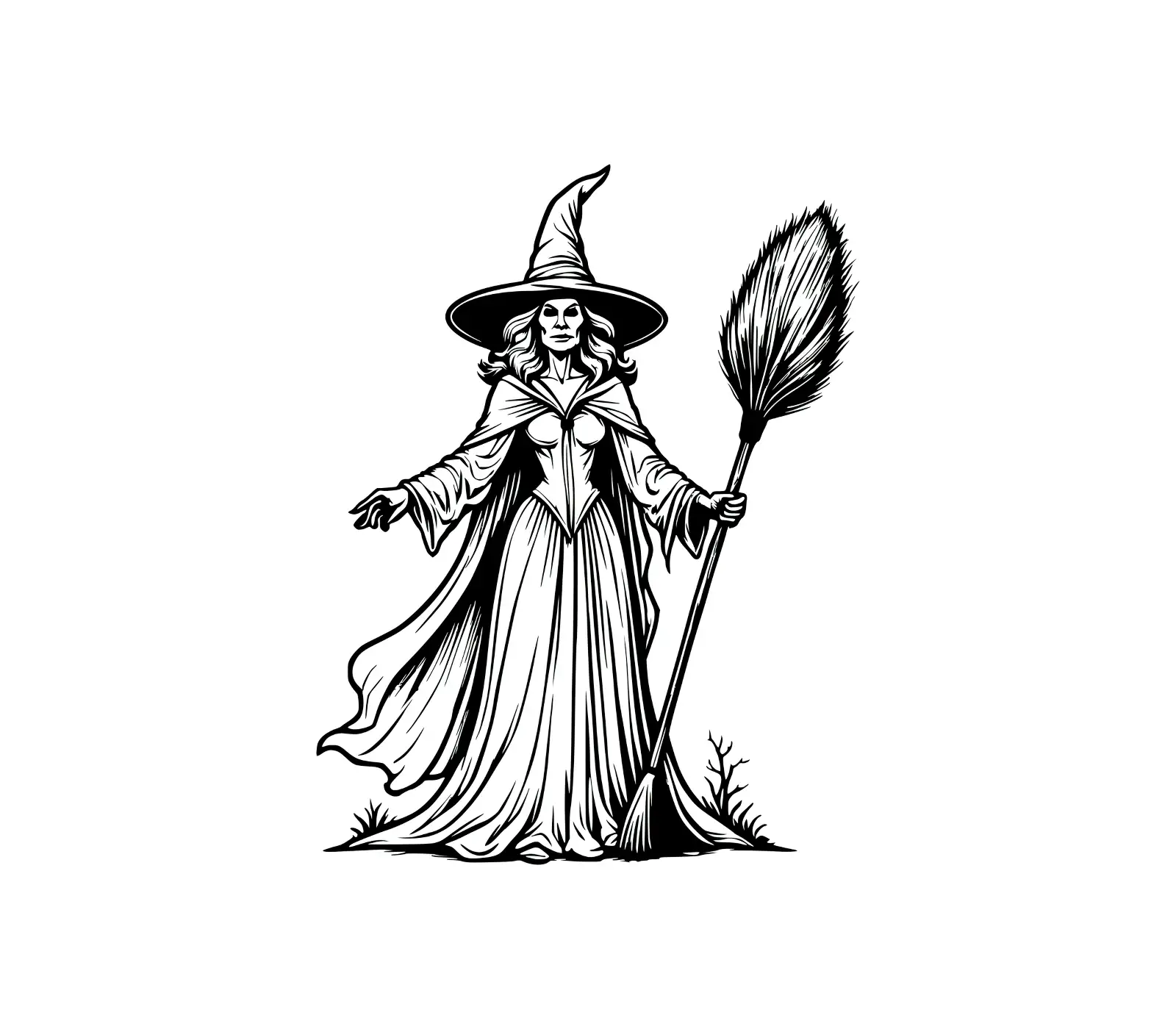 Witch SVG: Halloween Silhouette with Broom Vector Art