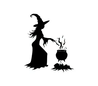 Download Enchanting Witch with Cauldron SVG | Halloween Witch Vector Art for Crafts and Decorations