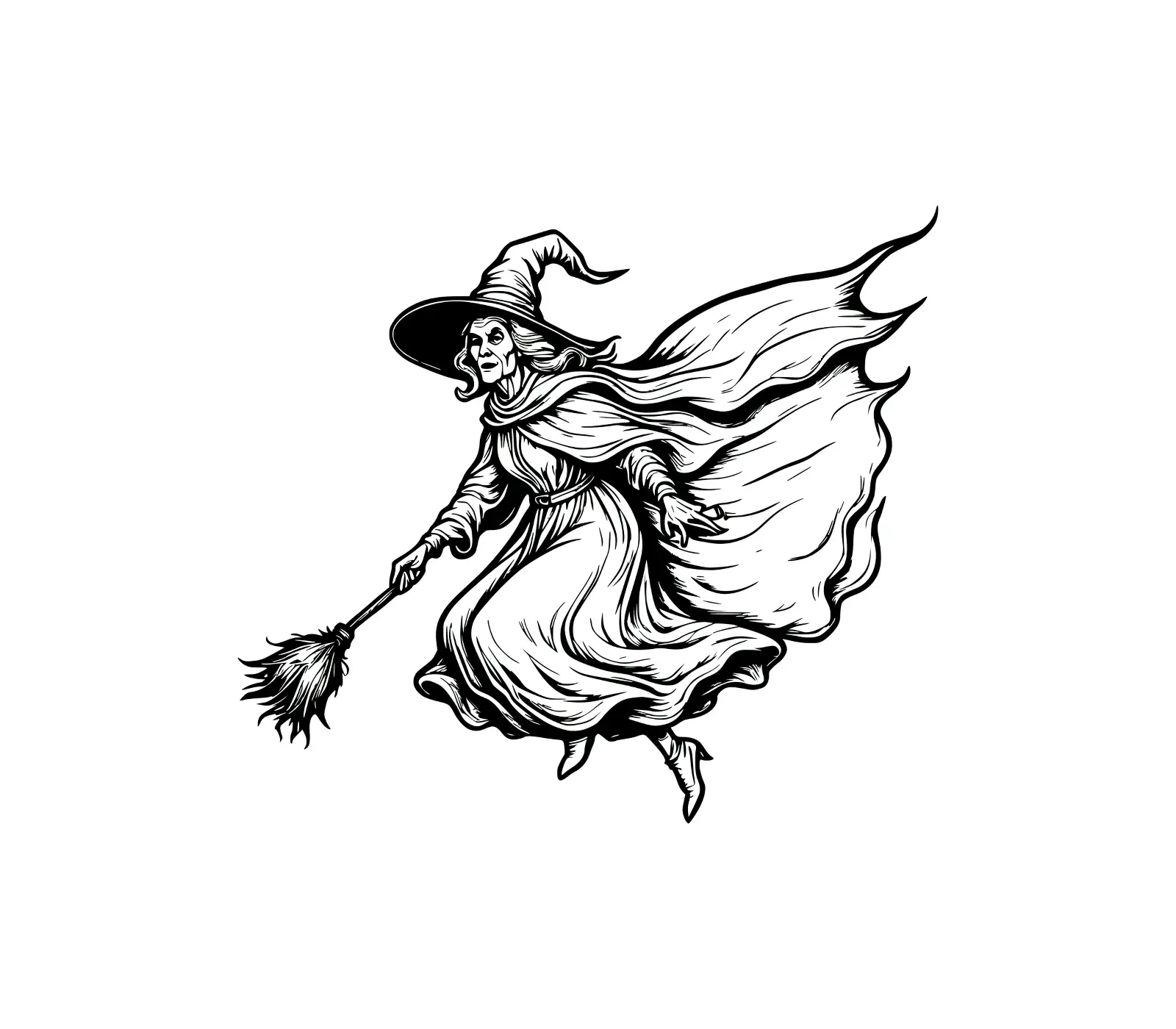 Witch SVG | Flying Witch on Broom Vector Art