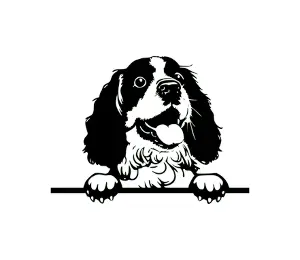 Download English Cocker Spaniel Peeking Dog SVG - Black and White Silhouette Vector Graphic for Cricut and Craft Projects