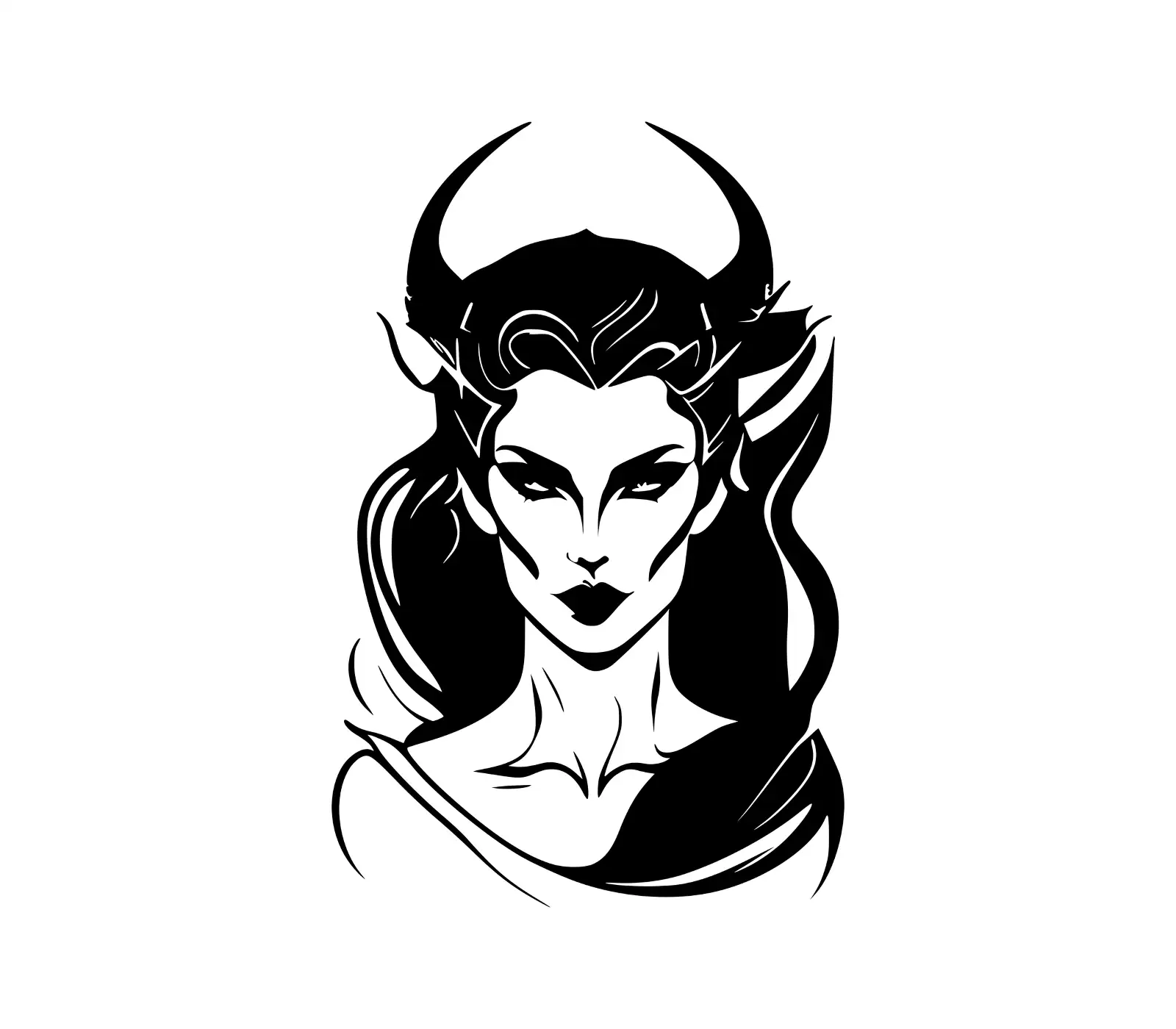 Fierce Woman Vector Art: Demonic Silhouette with Horns