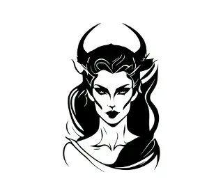 Download Fierce Woman Vector Art: Demonic Silhouette with Horns | Gothic Fantasy Female Face SVG