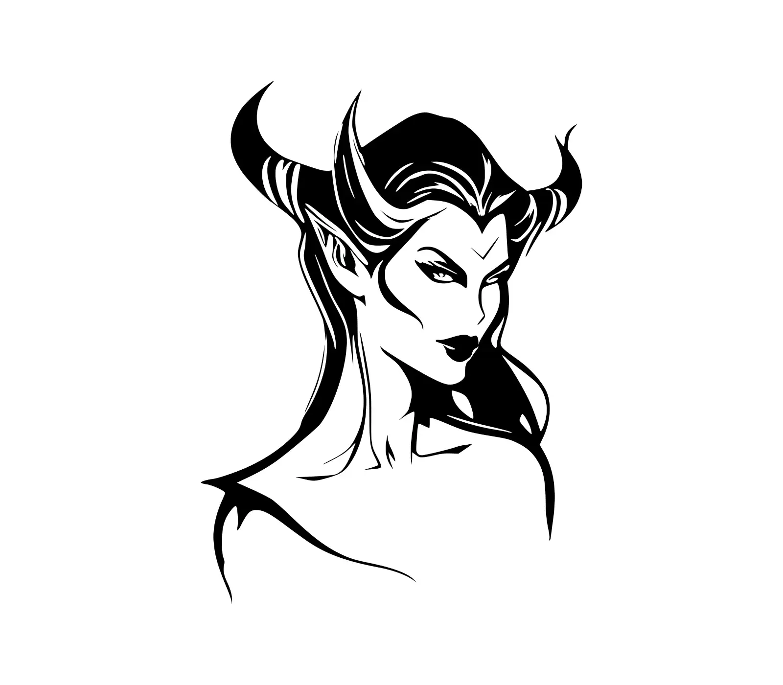 Fierce Woman Vector Portrait | Horned SVG Silhouette