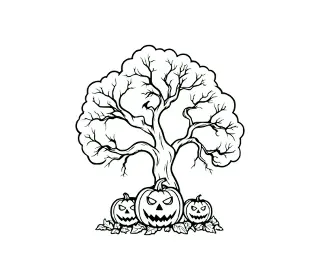 Download Spooky Halloween Pumpkin Dreaming Tree SVG - Haunting Vector Art for Fall Decor and Crafts