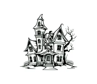 Download Haunted House SVG with Spooky Tree: Perfect for Halloween Crafts and Gothic Home Decor