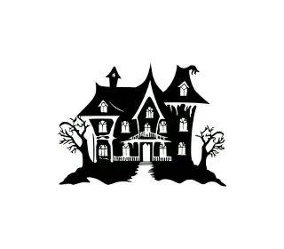 Download Spooky Haunted House SVG: Gothic Tree House Silhouette for Halloween Crafts and Decorations