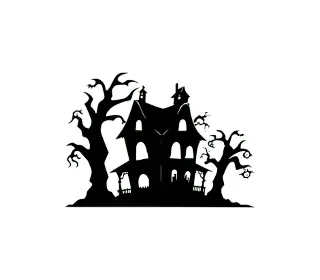 Download Haunted House SVG with Spooky Trees | Halloween Silhouette Art for Crafts and Decorations