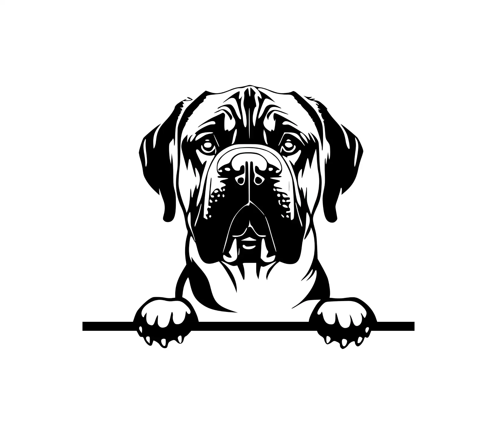 Mastiff Peeking Dog SVG | Black & White Silhouette