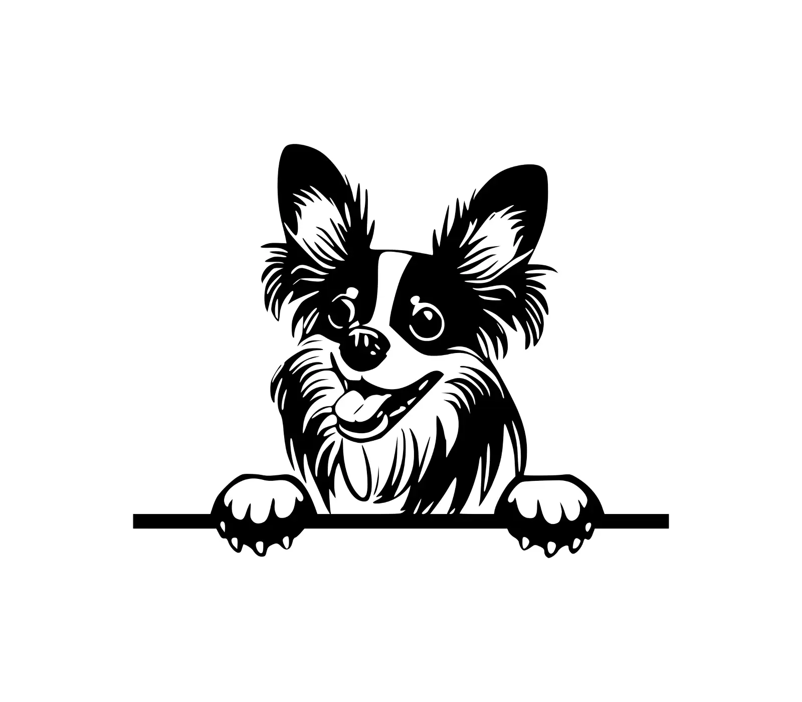 Papillon Peeking Dog SVG | Black & White Silhouette