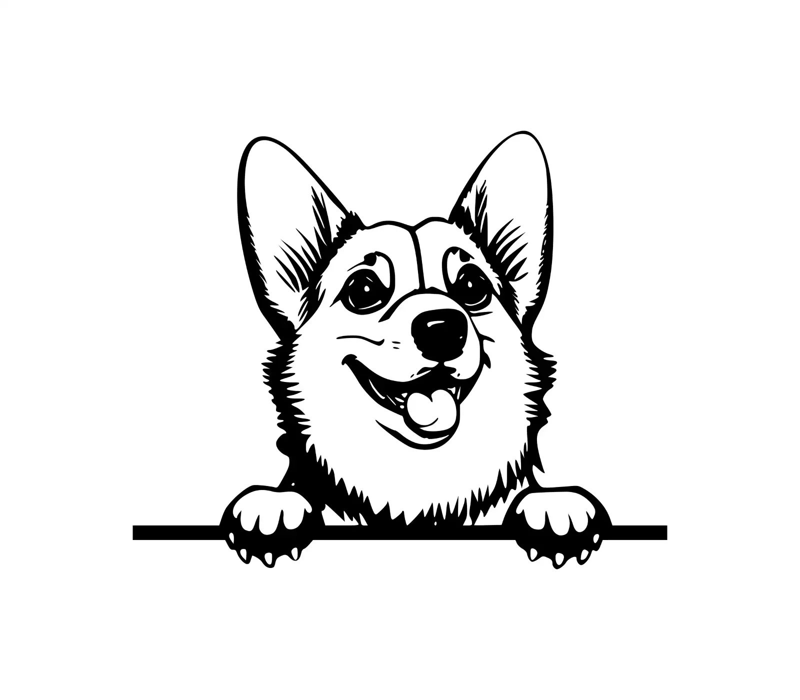 Corgi Peeking Dog SVG | Black & White Silhouette