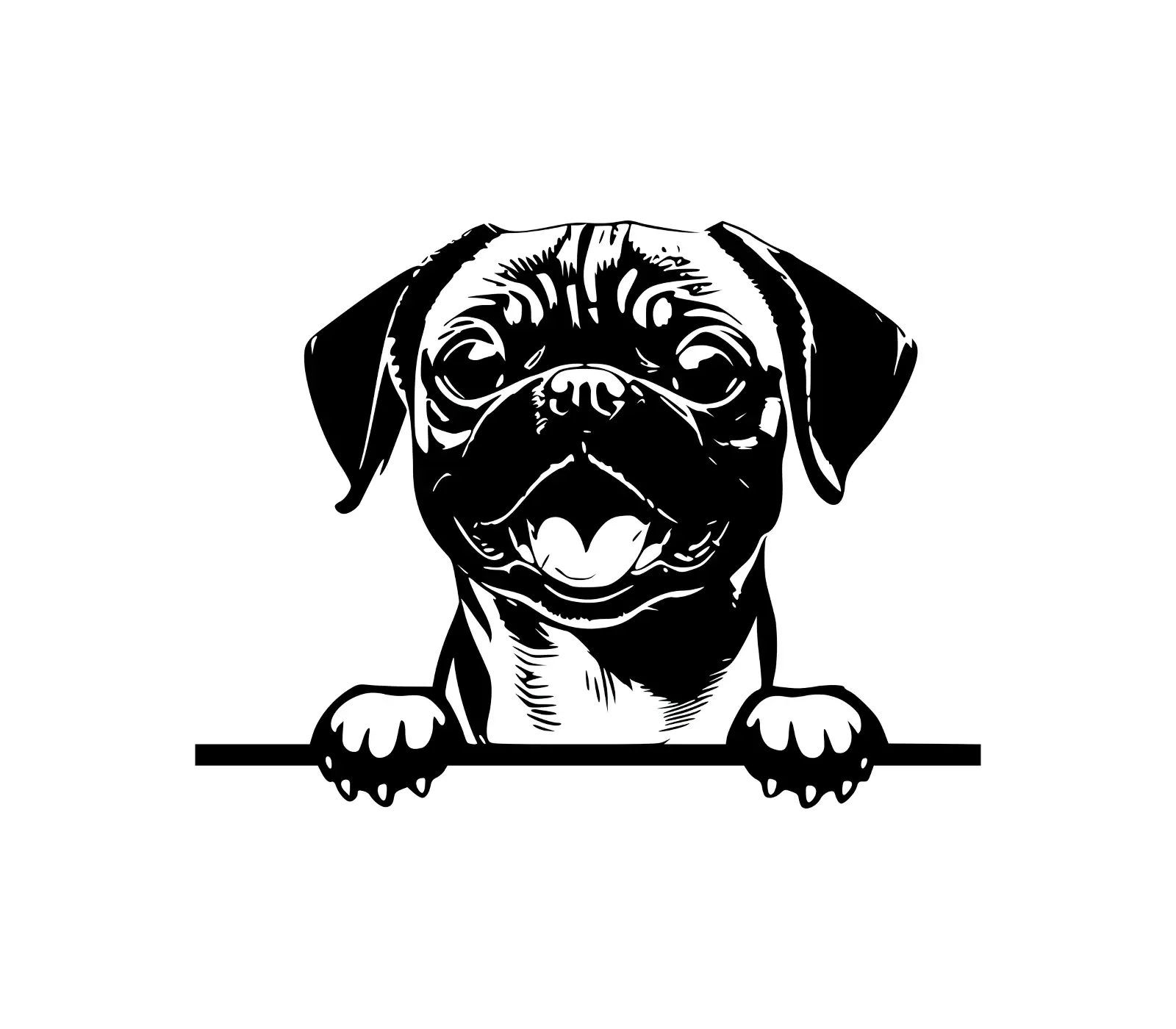 Puggle Peeking Dog SVG | Black & White Silhouette