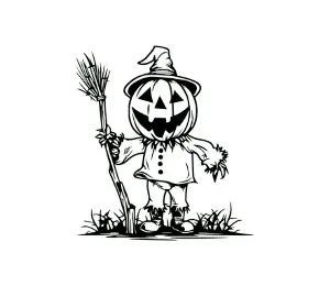 Download Cute Pumpkin SVG: Scarecrow Jack O' Lantern with Witch Hat and Broom - Free Halloween Pumpkin Face SVG