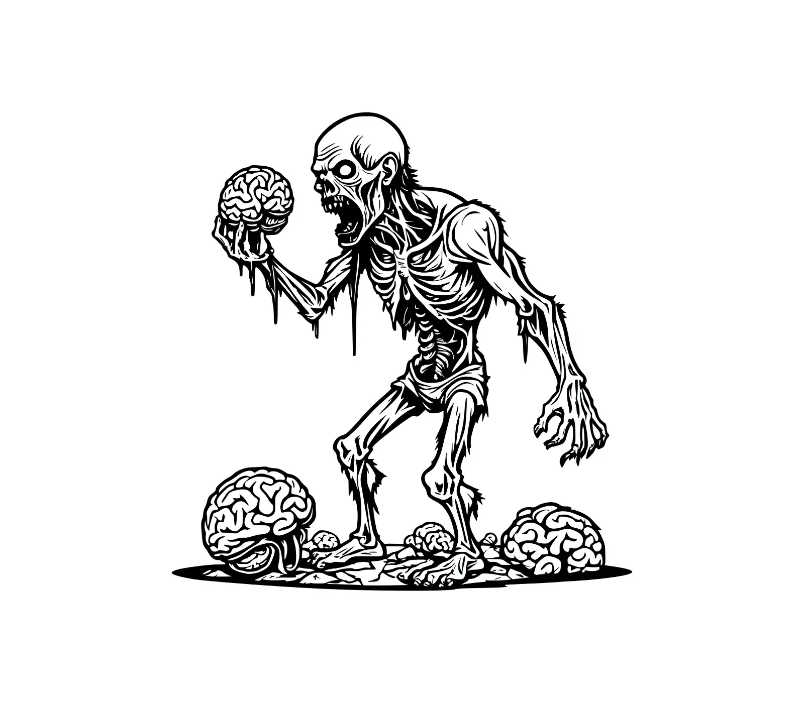 Skeletal Zombie Brain Halloween SVG Vector | Creepy Design