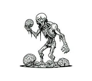 Download Spooky Skeletal Zombie with Brain Halloween SVG Vector - Perfect for Creepy Designs and Haunted House Decor