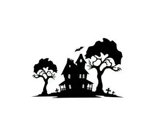 Download Spooky Haunted House SVG with Trees: Perfect for Halloween Decor, Crafts, and DIY Projects