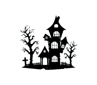 Download Spooky Haunted House SVG with Eerie Tree Silhouette | Halloween House Art SVG for Crafters