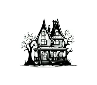 Download Spooky Haunted House SVG with Creepy Tree | Halloween House Art SVG for DIY Decorations