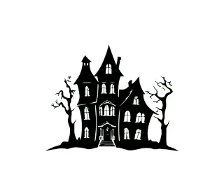 Download Spooky Haunted House SVG with Creepy Trees - Perfect for Halloween Decor and DIY Projects