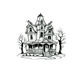 Download Spooky Victorian Haunted House SVG with Eerie Trees | Perfect for Halloween Decorations and Crafts